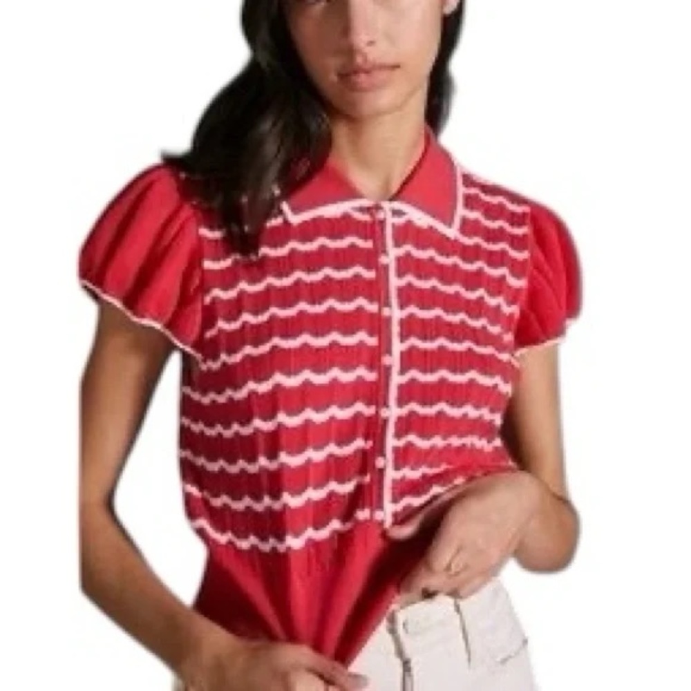 Anthropologie Maeve Short-Sleeve Open-Stitch Polo Cardigan Sweater. Small.